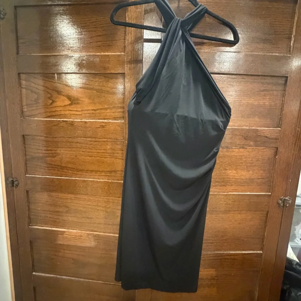 Victoria's Secret medium Black Halter Dress side rouched shelf bra bodycon LBD